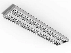 Luminária de sobrepor de alto rendimento com aletas parabólicas duplas para 2 lâmpadas 9/10W 60cm.