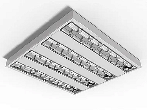 Luminária de sobrepor de alto rendimento com aletas parabólicas duplas para 4 lâmpadas 18/20W 120cm.