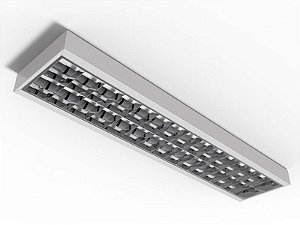 Luminária de sobrepor alto rendimento com aletas parabólicas duplas para 2 lâmpadas 18/20W 120cm.