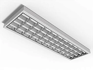 Luminária de sobrepor alto rendimento com aletas parabólicas duplas para 4 lâmpadas 18/20W 120cm.