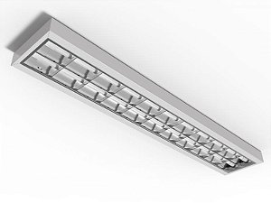Luminária de sobrepor alto rendimento com aletas parabólicas duplas para 1 lâmpada 18/20W 120cm.