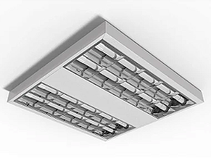 Luminária de sobrepor alto rendimento com aletas parabólicas duplas para 4 lâmpadas 9/10W 60cm.