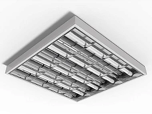 Luminária de sobrepor alto rendimento com aletas parabólicas duplas para 4 lâmpadas 9/10W 60cm.