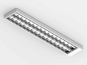 Luminária de sobrepor alto rendimento com aletas parabólicas duplas para 2 lâmpadas 18/20W 120cm.
