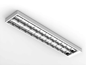 Luminária de sobrepor alto rendimento com aletas parabólicas duplas para 1 lâmpada 9/10W 60cm.