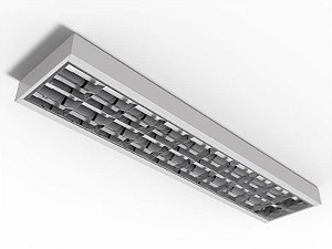 Luminária de sobrepor alto rendimento com aletas parabólicas duplas para 2 lâmpadas 18/20W 120cm.
