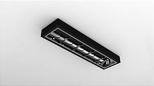 Luminária de sobrepor preta alto rendimento com aletas parabólicas duplas para 2 lâmpadas 9/10W 60cm.