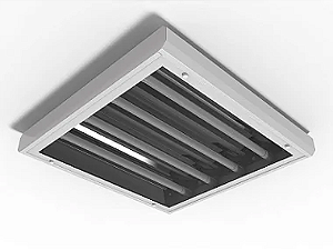 Luminária de sobrepor alto rendimento fechada com difusor para 4 lâmpadas 9/10W 60cm.