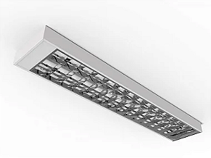 Luminária de sobrepor alto rendimento com aletas parabólicas duplas para 2 lâmpadas 9/10W 60cm.