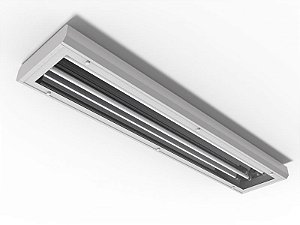 Luminária de sobrepor fechada e vedada contínua com difusor em acrílico transparente para 2 lâmpadas T5 28/54W 120cm.