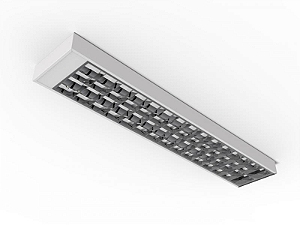 Luminária de sobrepor alto rendimento com aletas parabólicas duplas para 1 lâmpada 9/10W 60cm.