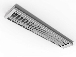 Luminária de sobrepor alto rendimento com grades em aletas brancas para 2 lâmpadas 9/10W 60cm.