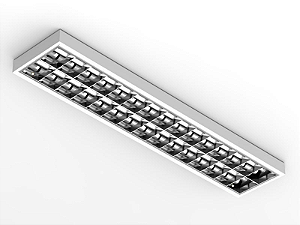 Luminária de sobrepor alto rendimento com aletas parabólicas duplas para 2 lâmpadas T5 28/54W 120cm.