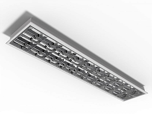 Luminária de embutir alto rendimento com aletas parabólicas duplas para 2 lâmpadas T5 14/24W 60cm.