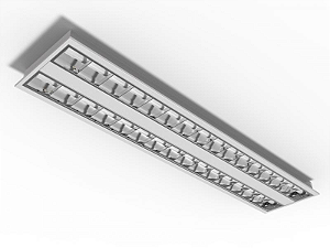 Luminária de embutir alto rendimento com aletas parabólicas duplas para 2 lâmpadas 18/20W 120cm.