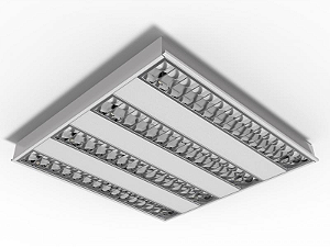 Luminária de embutir alto rendimento com aletas parabólicas duplas para 4 lâmpadas 9/10W 60cm.