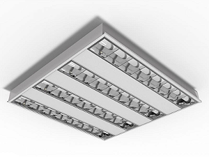 Luminária de embutir alto rendimento com aletas parabólicas duplas para 4 lâmpadas 9/10W 60cm.