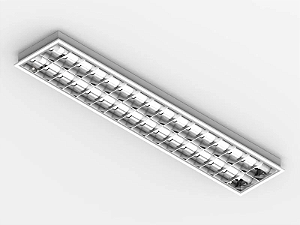 Luminária de embutir alto rendimento com aletas parabólicas duplas para 2 lâmpadas 9/10W 60cm.