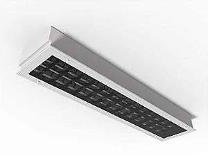 Luminária de embutir alto rendimento com aletas parabólicas duplas fechada com difusor para 2 lâmpadas 18/20W 120cm.