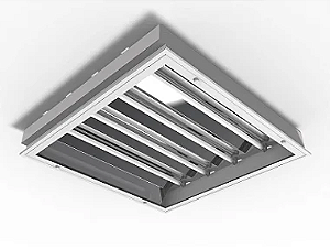 Luminária de embutir alto rendimento fechada com difusor transparente para 4 lâmpadas T5 14/24W 60cm.