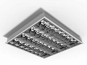 Luminária de embutir alto rendimento com aletas parabólicas duplas para 4 lâmpadas 9/10W 60cm.