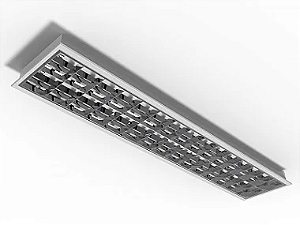 Luminária de embutir alto rendimento com aletas parabólicas duplas para 2 lâmpadas T5 28/54W 120cm.