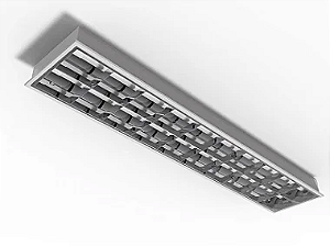 Luminária de embutir alto rendimento com aletas parabólicas duplas para 2 lâmpadas 18/20W 120cm.