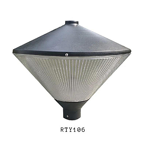 Luminária decorativa cone prismático em acrílico com tampa cônica e base para poste 60,3mm E-27.