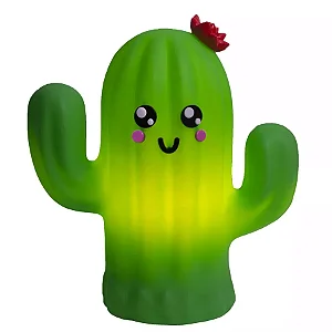 Luminária Cactus Flor Kawai 28x26x14cm Polietileno Verde e Vermelho.