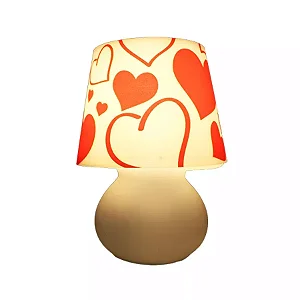 Abajur Micro Lampe Coração 23x19x12cm Polietileno Branco e Vermelho.