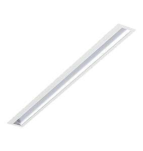 Luminária de Embutir LED aba linear com iluminação assimétrica Wamba Retangular 4000K 36,2W Bivolt 117x10x3,2cm Corpo Branco Fosco e Refletor Anodizado Acetinado.