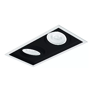 Spot de Embutir Sura Retangular Duplo PAR30 34,3x18,3x13cm Alumínio Preto Fosco.