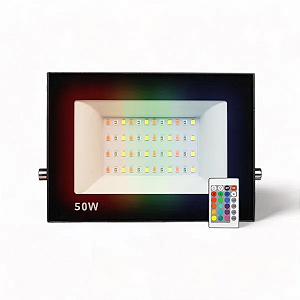 Refletor Holofote LED RGB 50W SMD com controle remoto IP66.