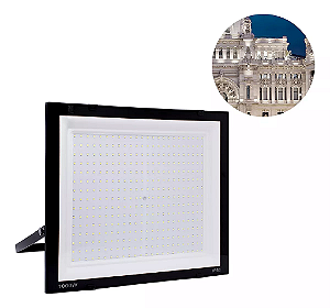 Refletor LED 1000W preto SMD 6500K branco frio IP66 bivolt.