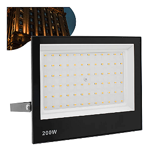 Refletor Holofote LED 200W preto SMD 3000K branco quente IP66 bivolt.