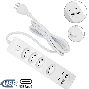 Filtro de Linha 2500W com Proteção, 4 Tomadas e 2 USB BX2204.
