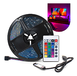 Fita Led 5050 Rgb Usb 5 metros 150 Leds Ritmo Musical Controle App Bluetooth.