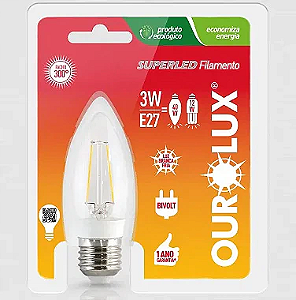 Lâmpada Superled Vela Filamento Fosca E27 3W bivolt 6500K.