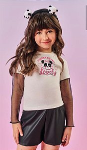 Conjunto Blusa Panda e Short Courino Preto
