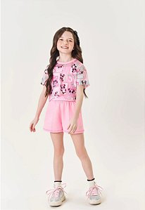 Conjunto Rosa Pandinha - Blusa, Short E Sobreposição