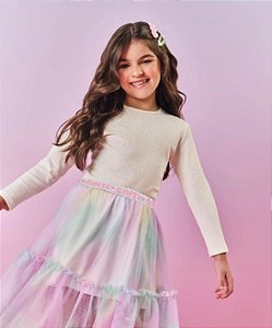 Blusa Menina Strass Off White