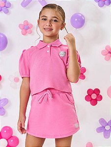 Conjunto Camisa Polo E Short-Saia Rosa
