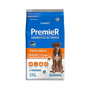 PREMIER AMBIENTES INTERNOS ADULTO PORTE MÉDIO FRANGO E SALMÃO 2,5KG