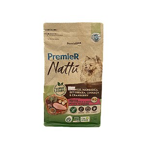 Ração PremieR Nattú Cães Adultos Pequeno Porte Frango, Mandioca e Cranberry 1kg – Natural e Super Premium