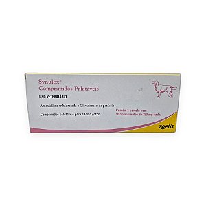 Antibiótico Synulox Comprimidos Palatáveis Zoetis 250 mg - 10 Comprimidos