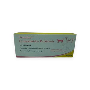 Antibiótico Synulox Comprimidos Palatáveis Zoetis 50 mg - 10 Comprimidos