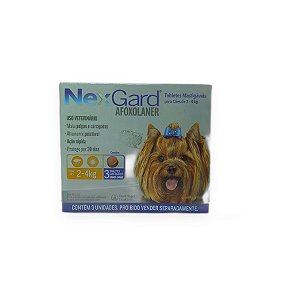 Antipulgas e Carrapatos NexGard Afoxolaner para Cães de 2 a 4kg Sabor Carne - 3 Tabletes