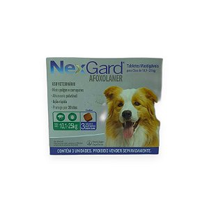 NexGard Tabletes Mastigáveis para Cães de 10,1 a 25kg Sabor Carne - 3 Tabletes