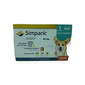 Antipulgas e Carrapatos Simparic Zoetis 40 mg para Cães de 10,1 a 20 kg - 1 Comprimido
