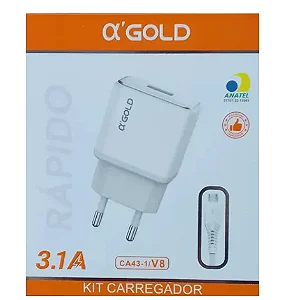 KIT CARREGADOR USB COM CABO V8. CA43-1